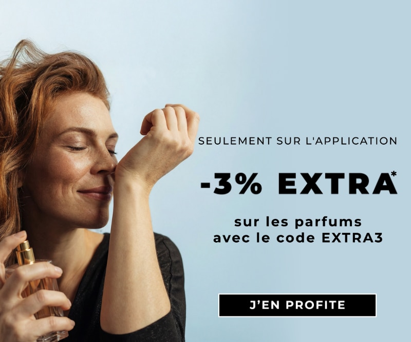 Promotion parfum avec 3 % de réduction supplémentaire dans l’app avec le code EXTRA3